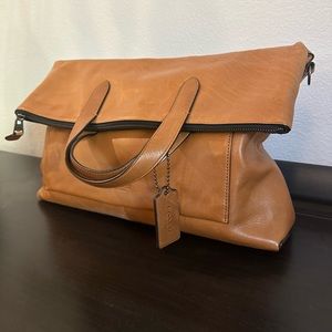 Coach Men's Brown Manhattan Foldover Tote In Sport Calf Leather